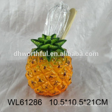 Kitchen utensils holder in ceramic with pineapple shape